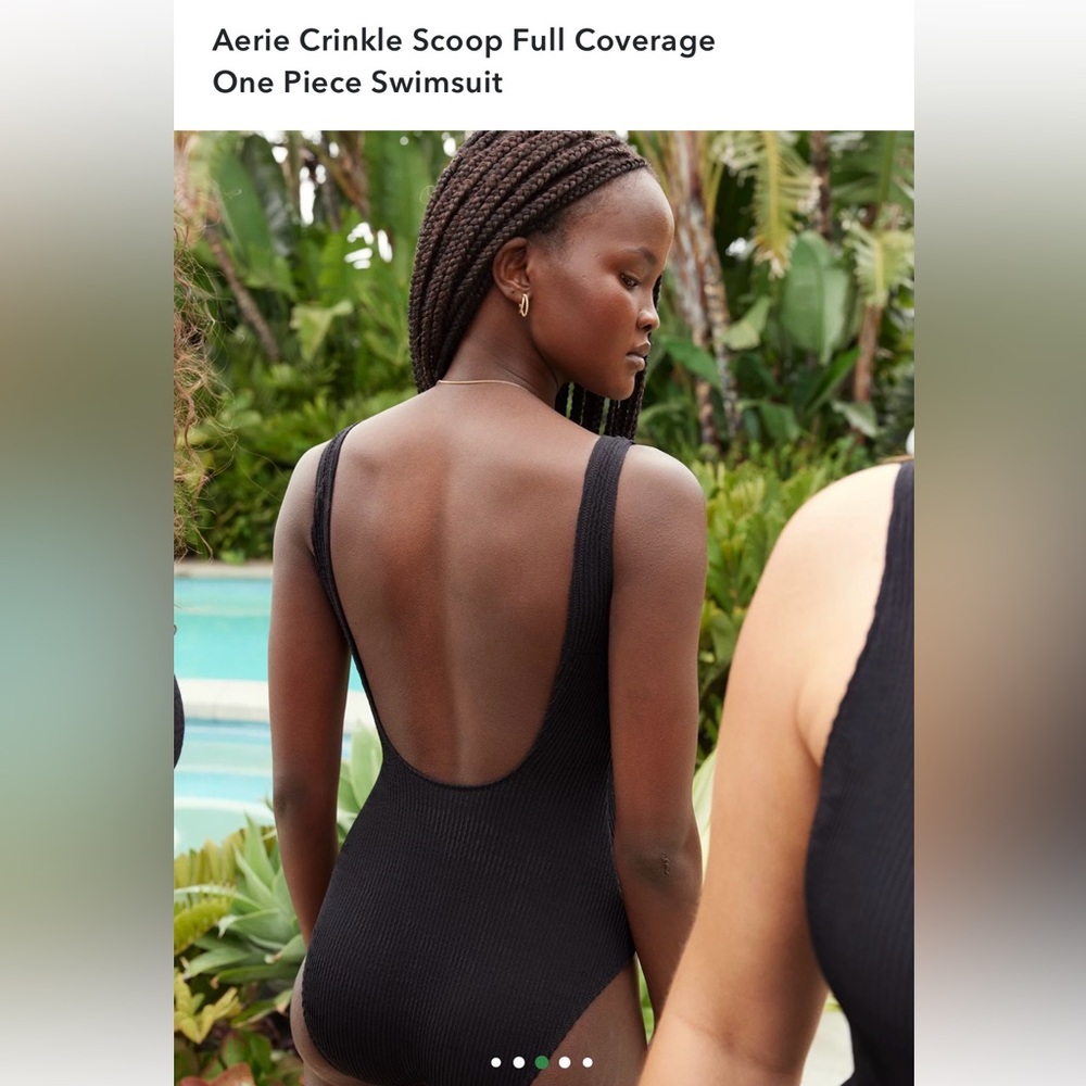 NWT LONG aerie Ribbed Crinkle Black Scoop Back One-Piece Swimsuit